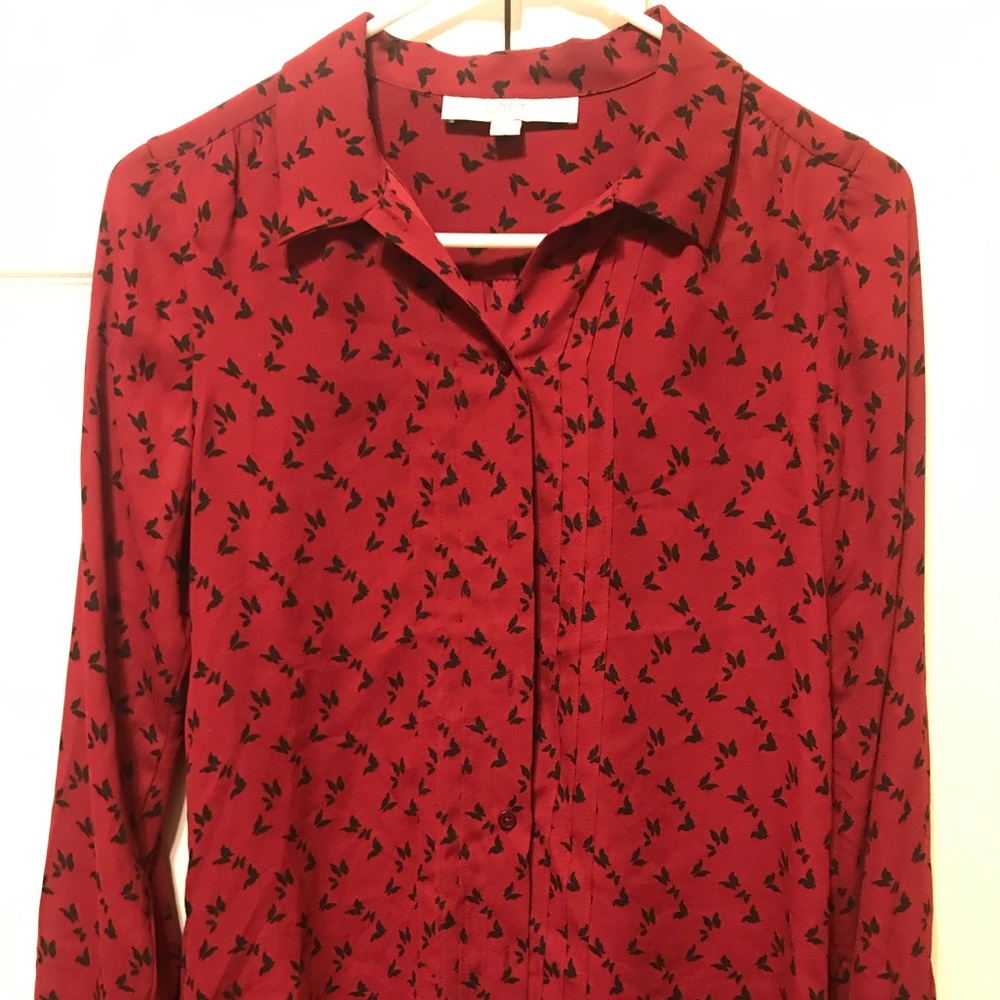 maroon long sleeve button up from loft